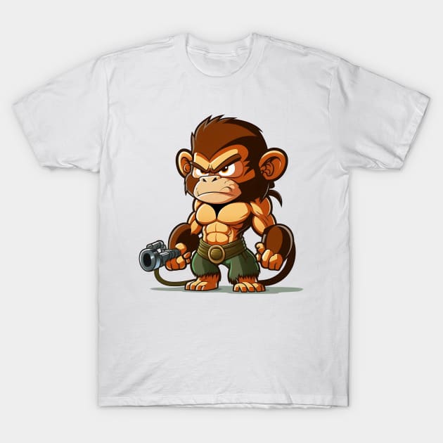 Armored Muscular Monkey Holding a Rifle T-Shirt by WalldeMar